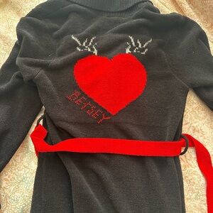 Betsey Johnson Black Knit Cardigan robe with Red Accents